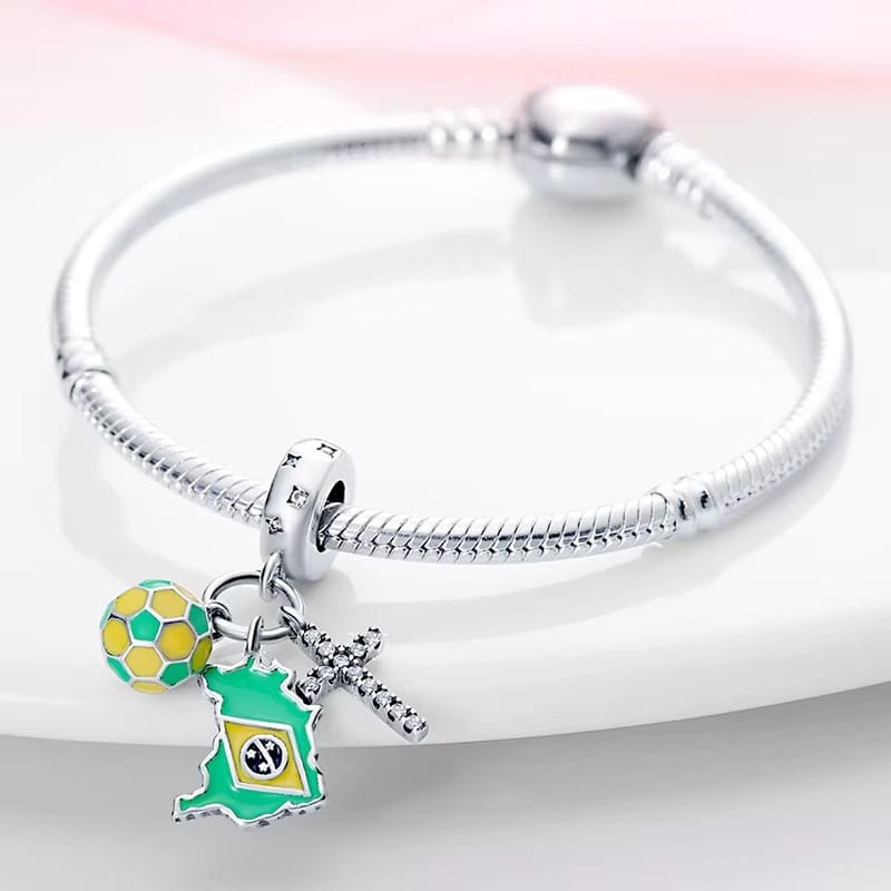 Liora Atelier Brazil Flag Football and Cross Dangle Charm