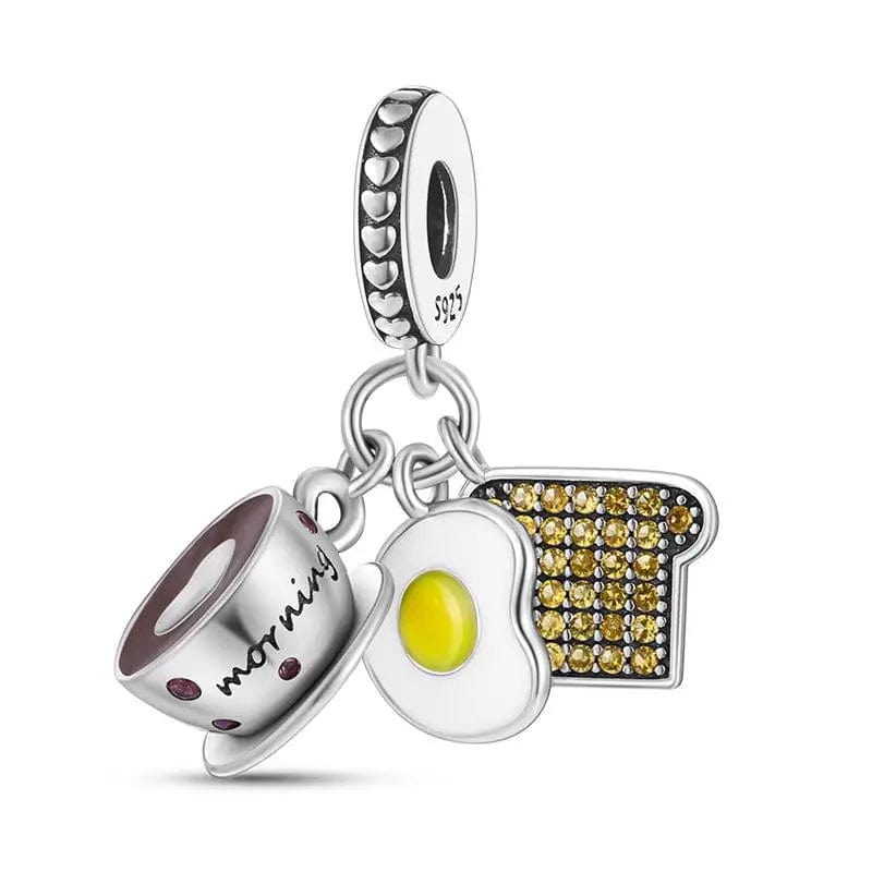 Liora Atelier Breakfast Morning Coffee Fried Egg Toast Dangle Charm