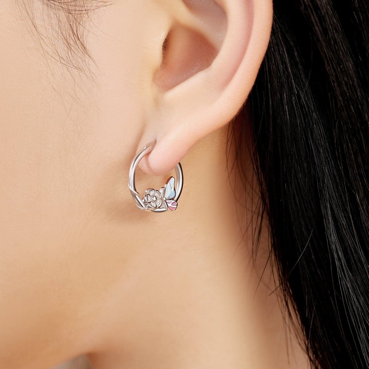 Liora Atelier Butterfly and Flower Hoop Earrings
