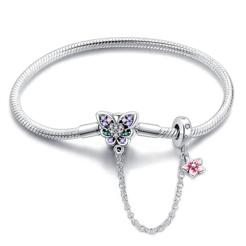 Liora Atelier Butterfly Charm Bracelet with Crystal Accents and Flower Dangle