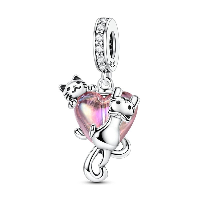 Liora Atelier Cats Climbing Heart Crystal Dangle Charm