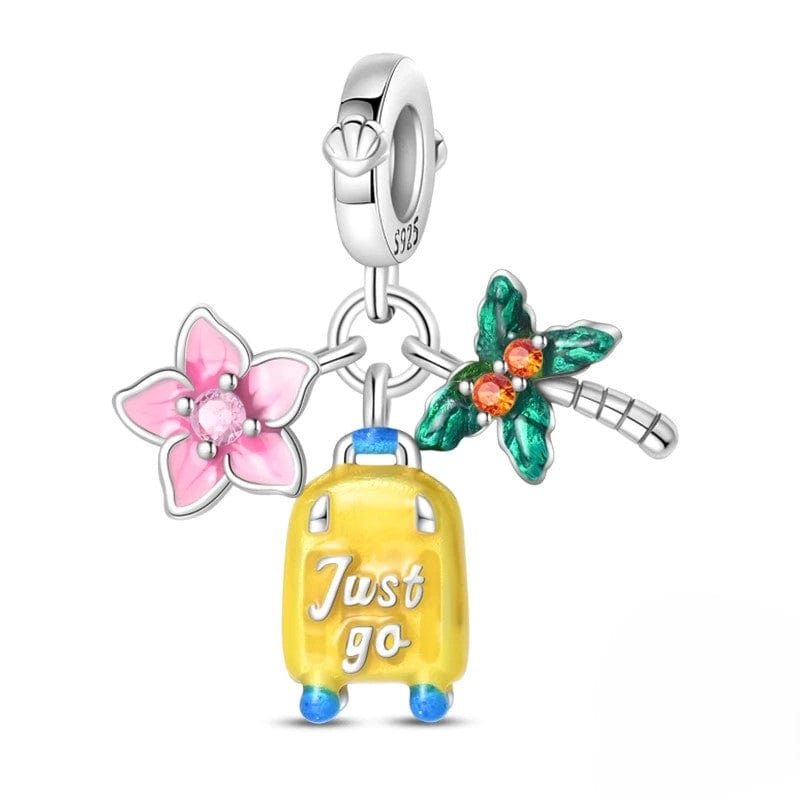 Liora Atelier Cherry Blossom, Suitcase & Palm Triple Dangle Charm