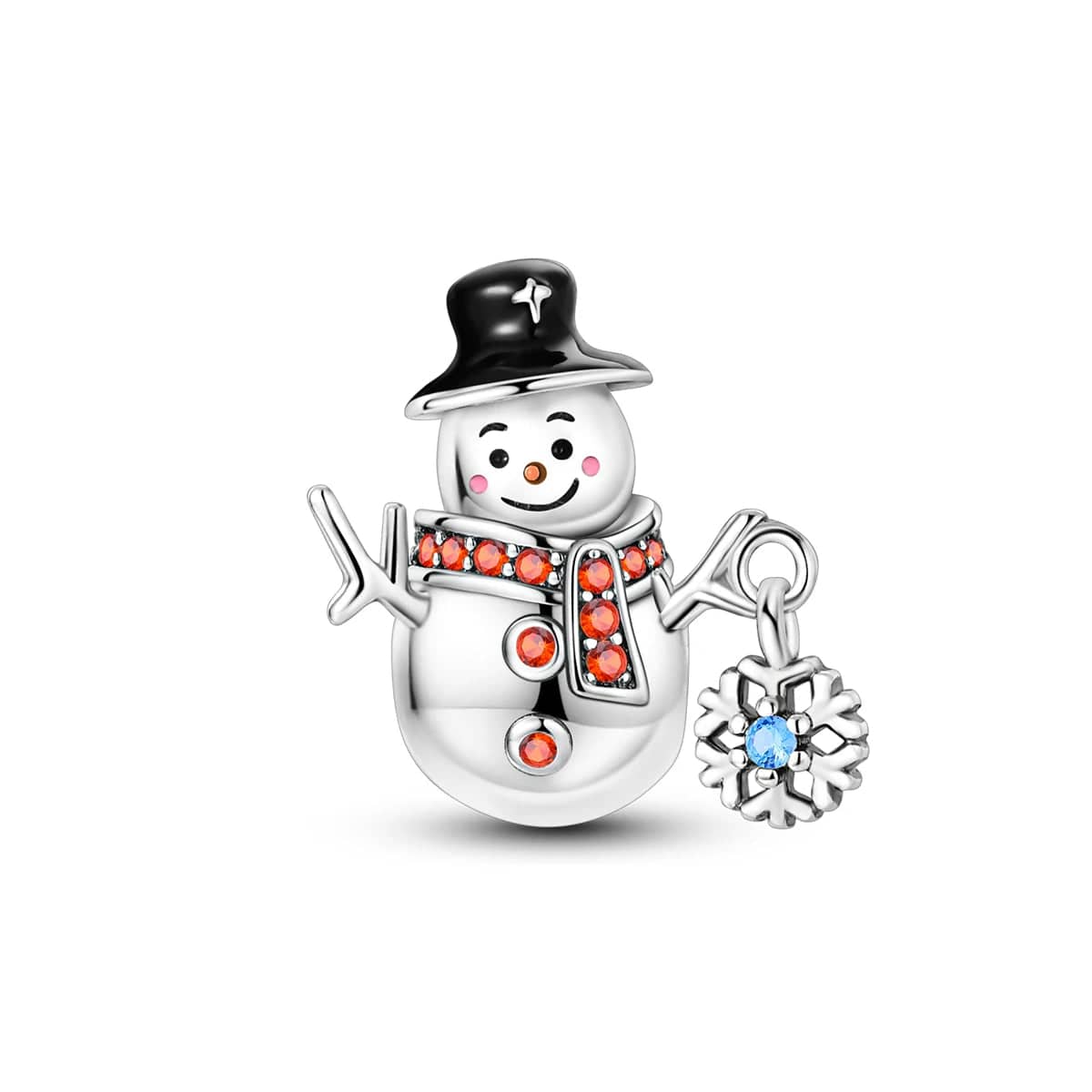 Liora Atelier Christmas Snowman Charm with Orange Crystals and Snowflake Accent