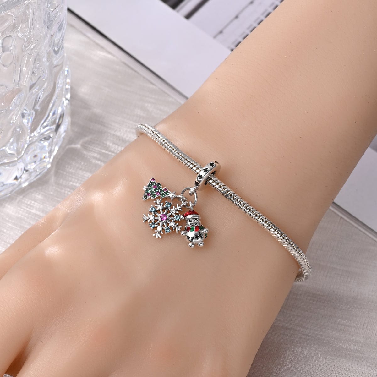 Liora Atelier Christmas Tree, Snowflake & Snowman Triple Dangle Charm