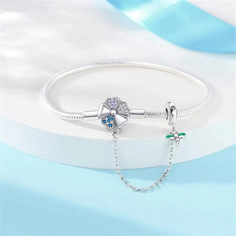 Liora Atelier Clover and Dragonfly Charm Bracelet with Safety Chain