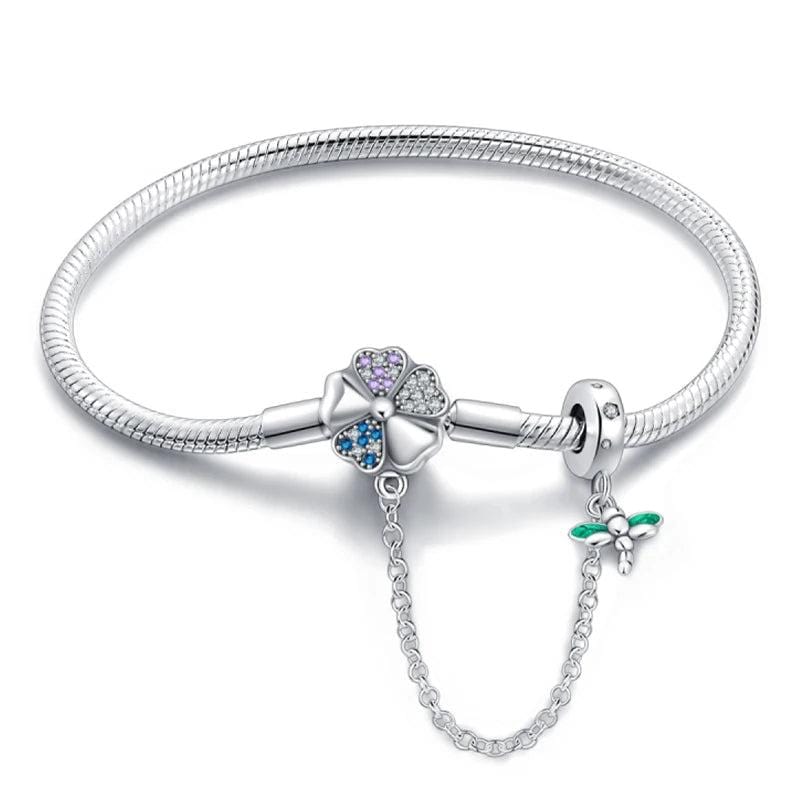 Liora Atelier Clover and Dragonfly Charm Bracelet with Safety Chain