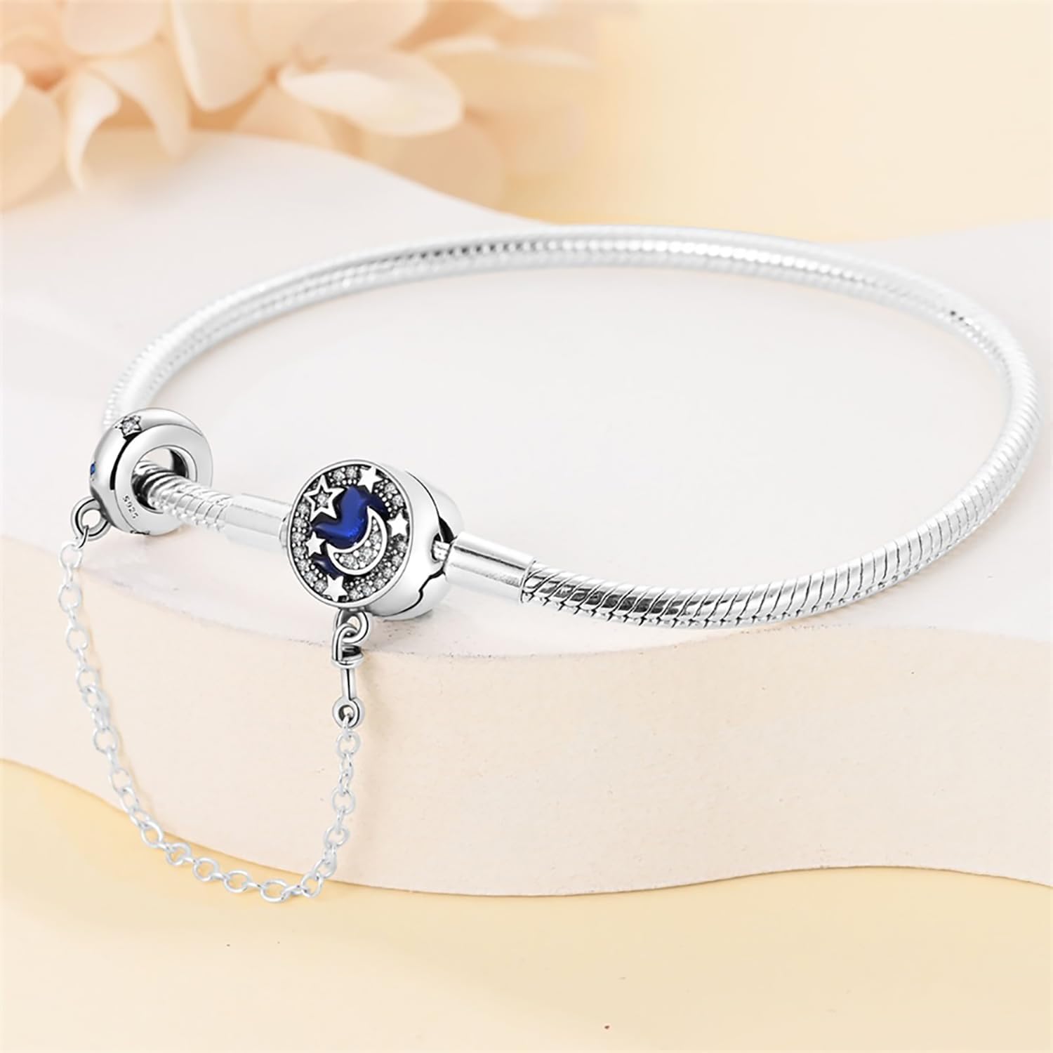 Liora Atelier Crescent Moon with Star Bracelet, Blue Enamel and Crystal Accents