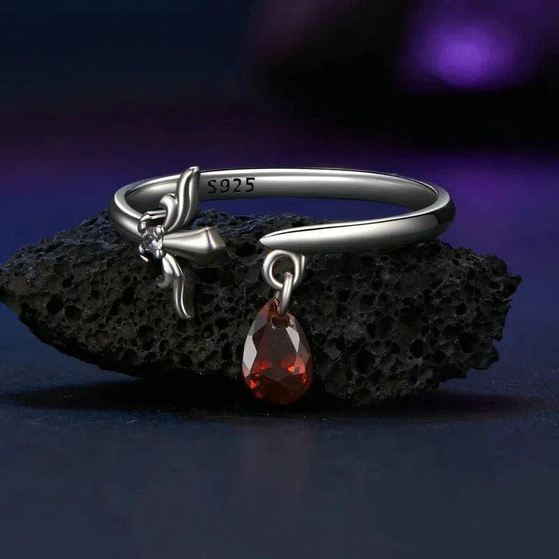 Liora Atelier Crimson Teardrop, Sterling Silver Fleur - de - Lis Ring