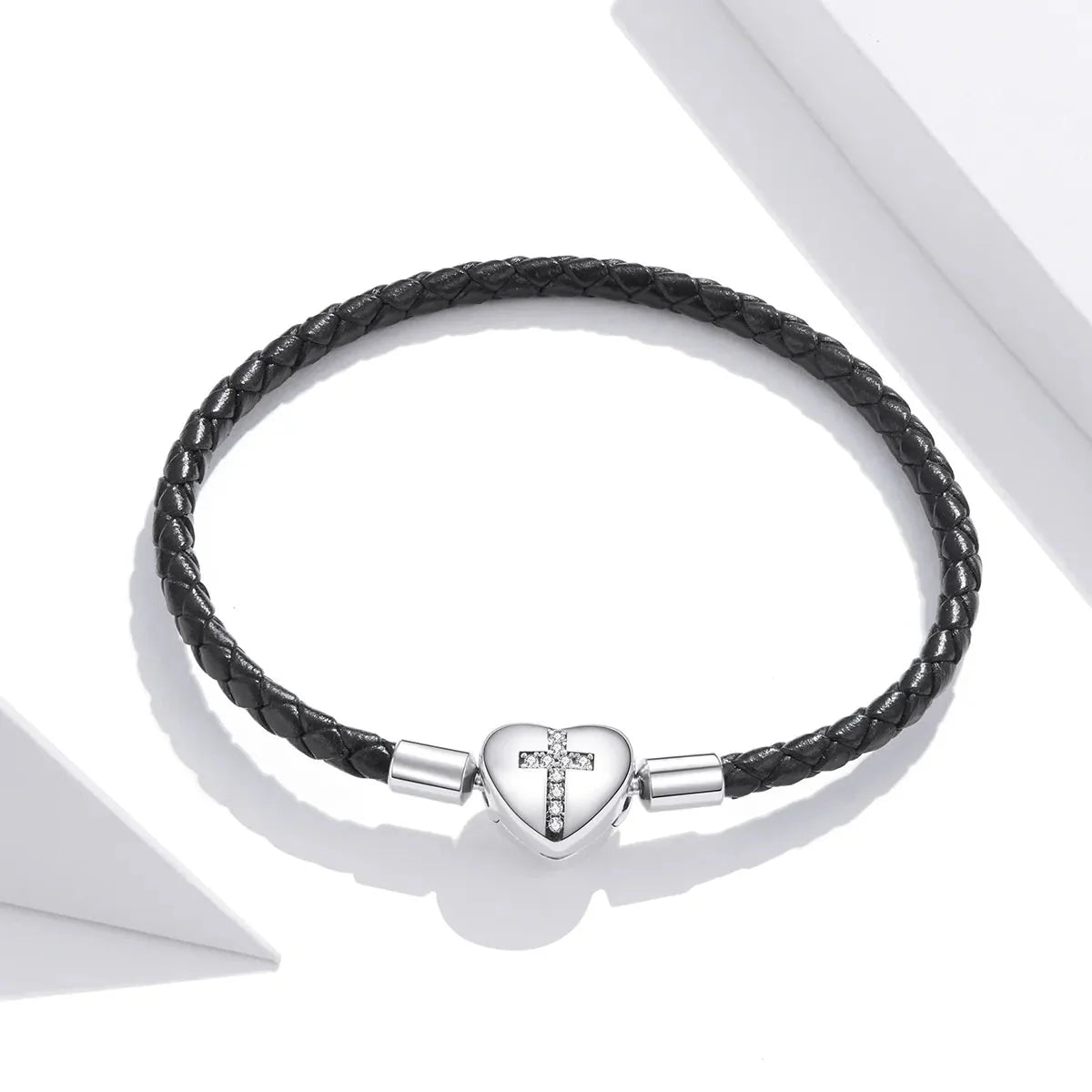 Liora Atelier Cross Heart Black Leather Charm Bracelet