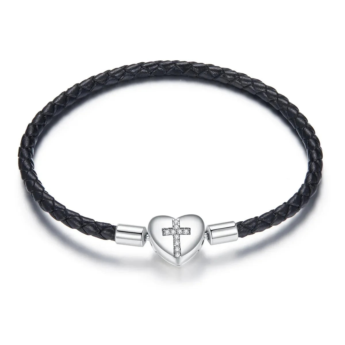 Liora Atelier Cross Heart Black Leather Charm Bracelet