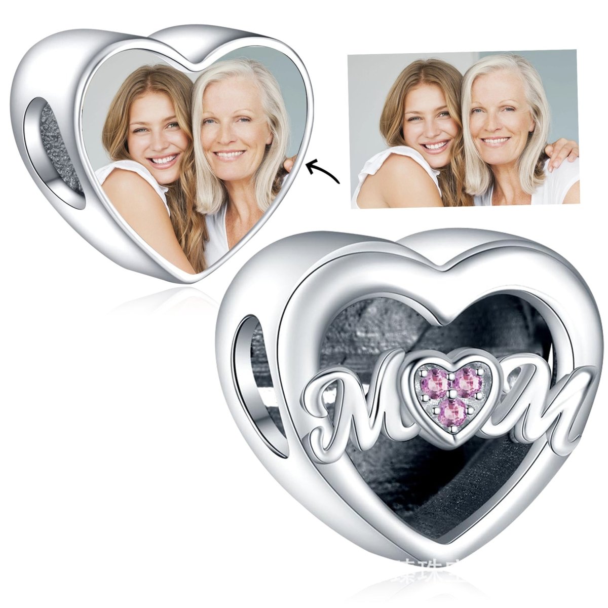 Liora Atelier Custom Photo Heart "Mom" Charm