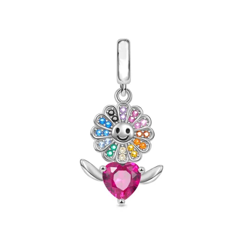 Liora Atelier Daisy Flower Pink Heart Dangle Charm