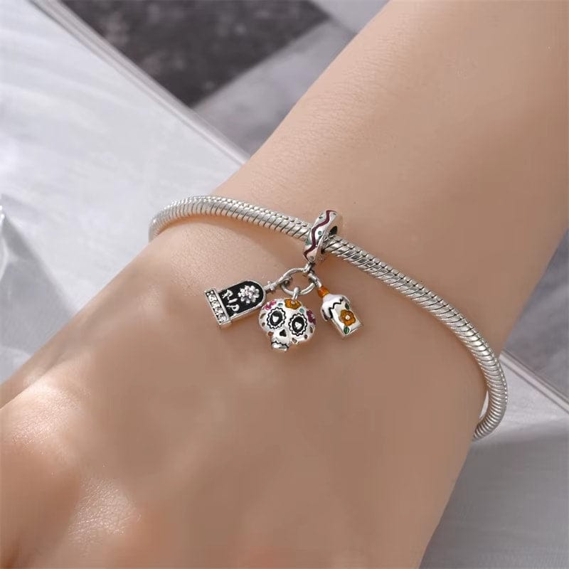 Liora Atelier Día de los Muertos Charm, Skull, Candle, and RIP Gravestone