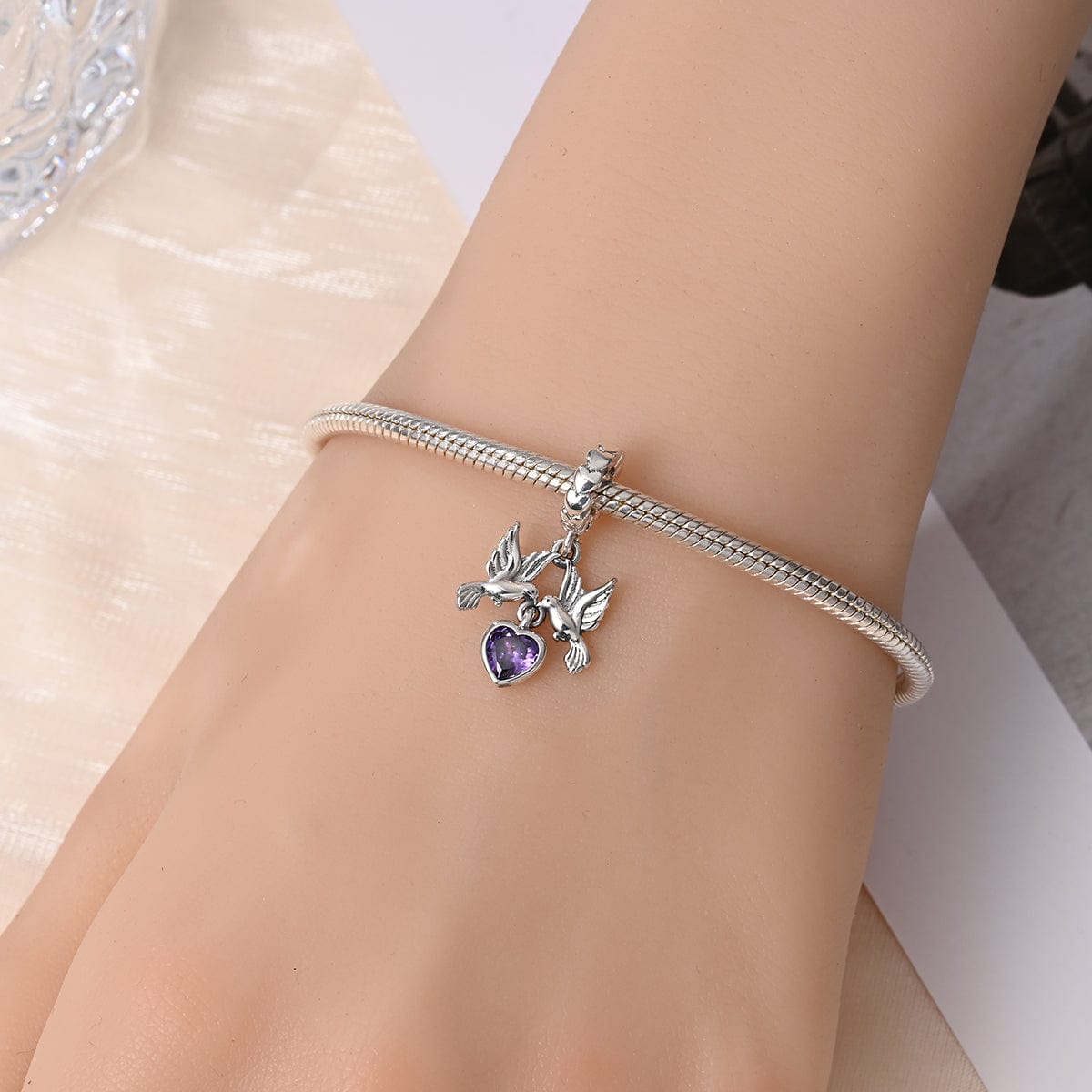 Liora Atelier Doves of Peace with Amethyst Heart Pendant