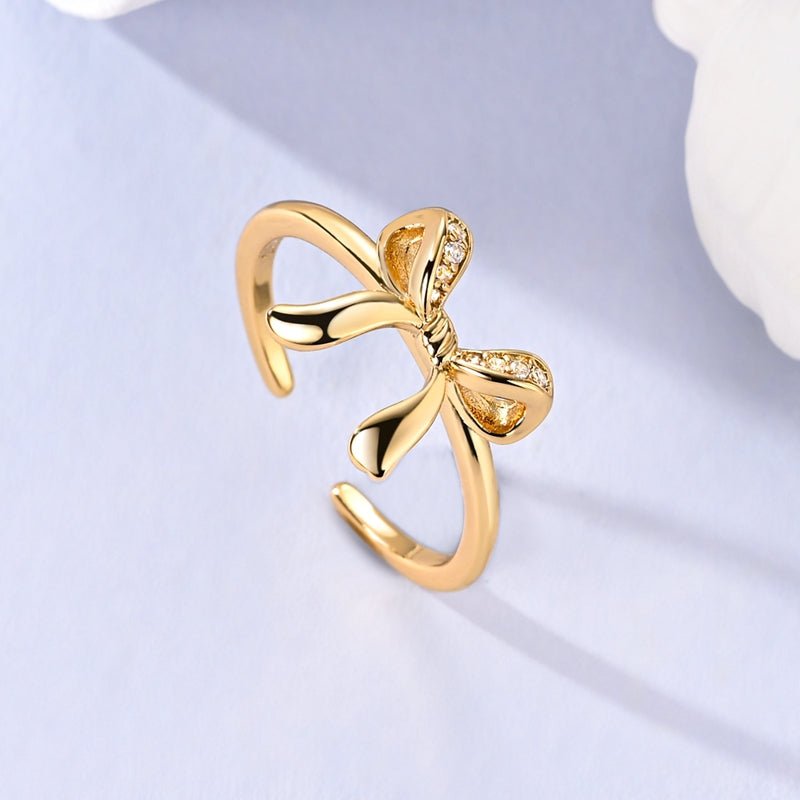 Liora Atelier Elegant Gold Bow Adjustable Ring