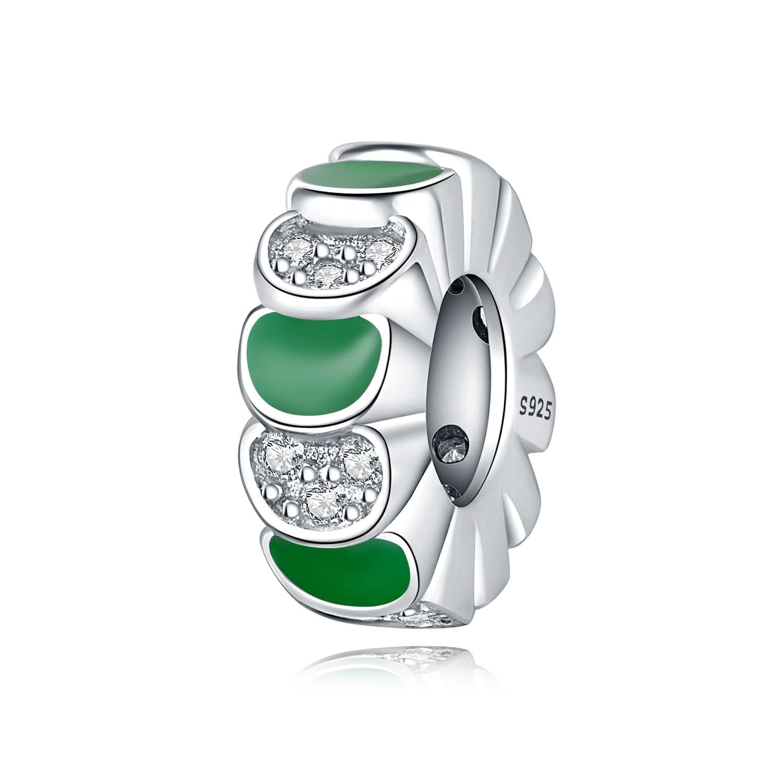 Liora Atelier Elegant Green Enamel & Crystal Detailed Sterling Silver Charm