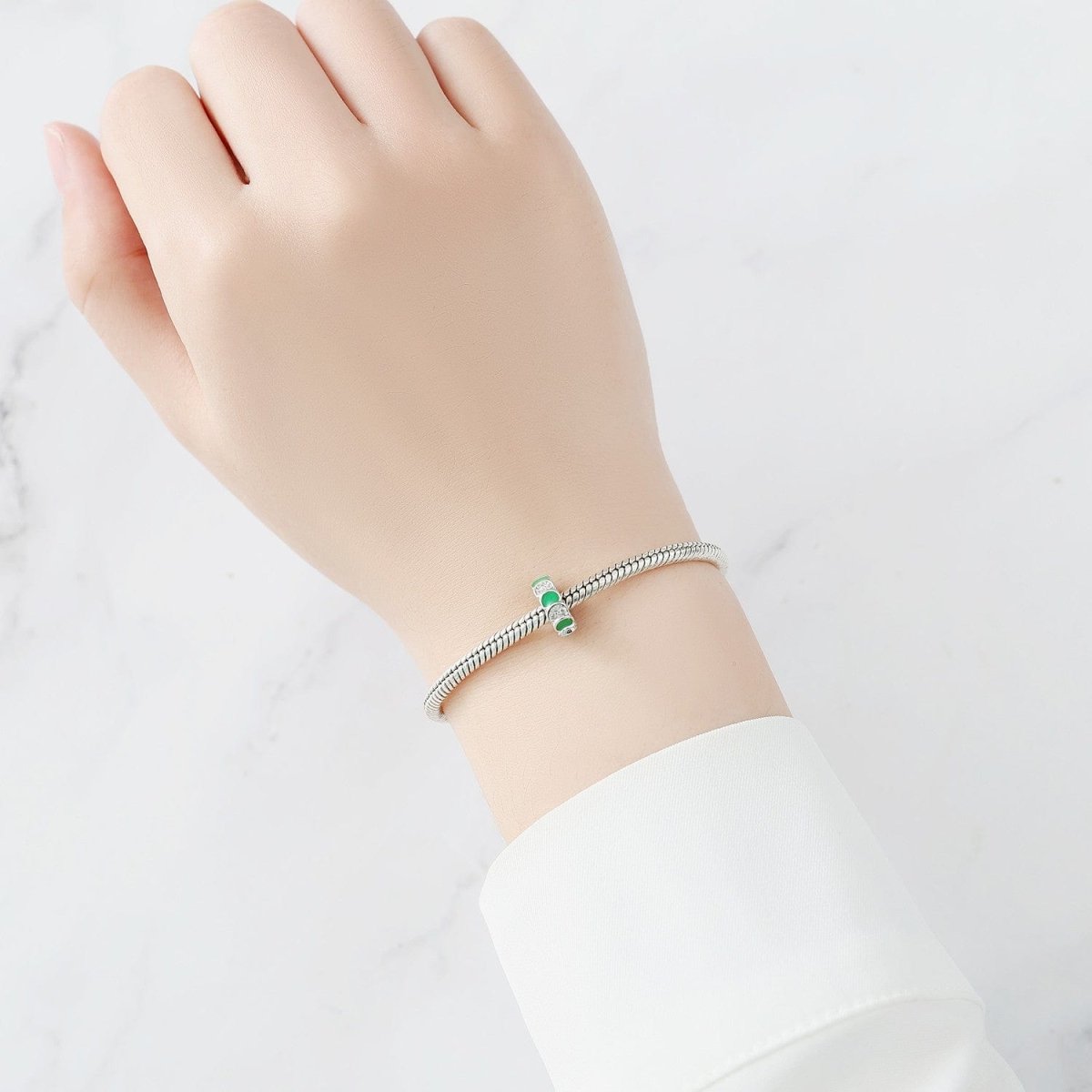 Liora Atelier Elegant Green Enamel & Crystal Detailed Sterling Silver Charm