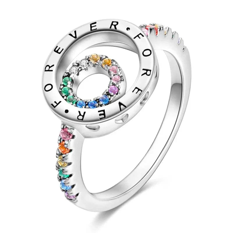 Liora Atelier Elegant Sparkling Round Family Forever Rainbow Stone Ring