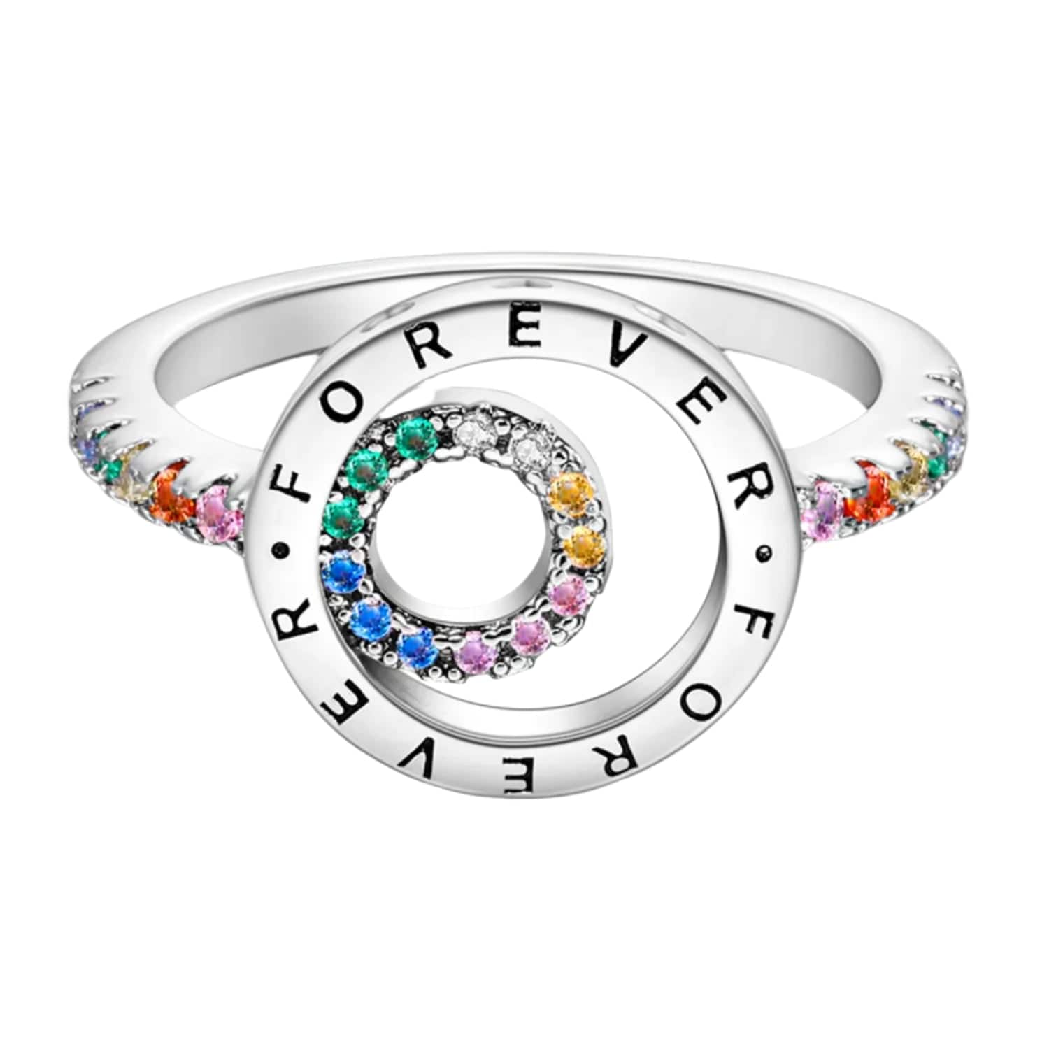 Liora Atelier Elegant Sparkling Round Family Forever Rainbow Stone Ring