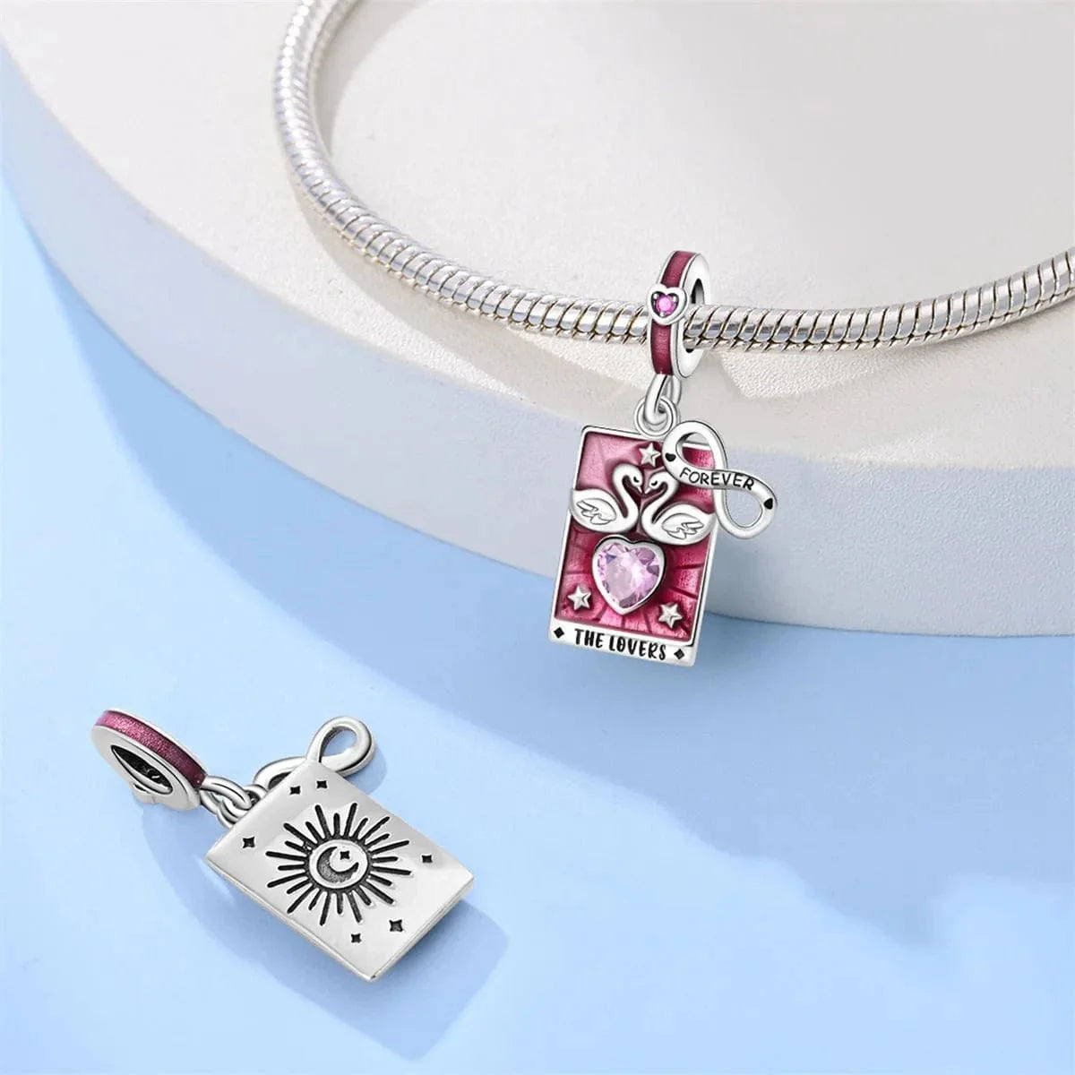 Liora Atelier Eternal Love Swan & Infinity Heart Tarot Card Dangle Charm