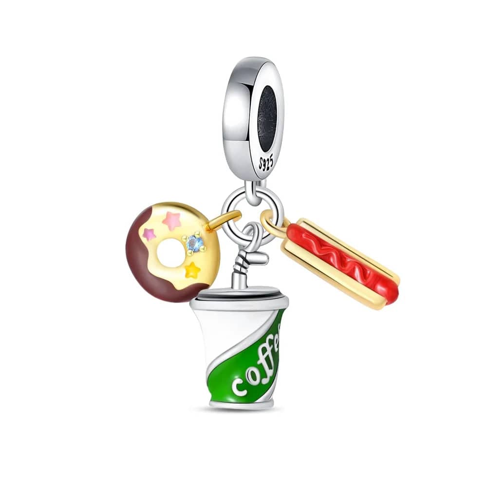 Liora Atelier Fast Food Doughnut, Coffee & Hotdog Triple Dangle Charm