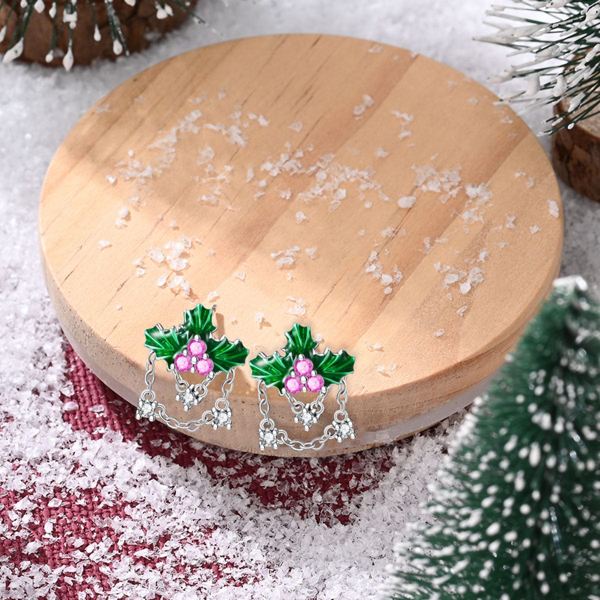 Liora Atelier Festive Holly Leaf & Berry Chain Earrings