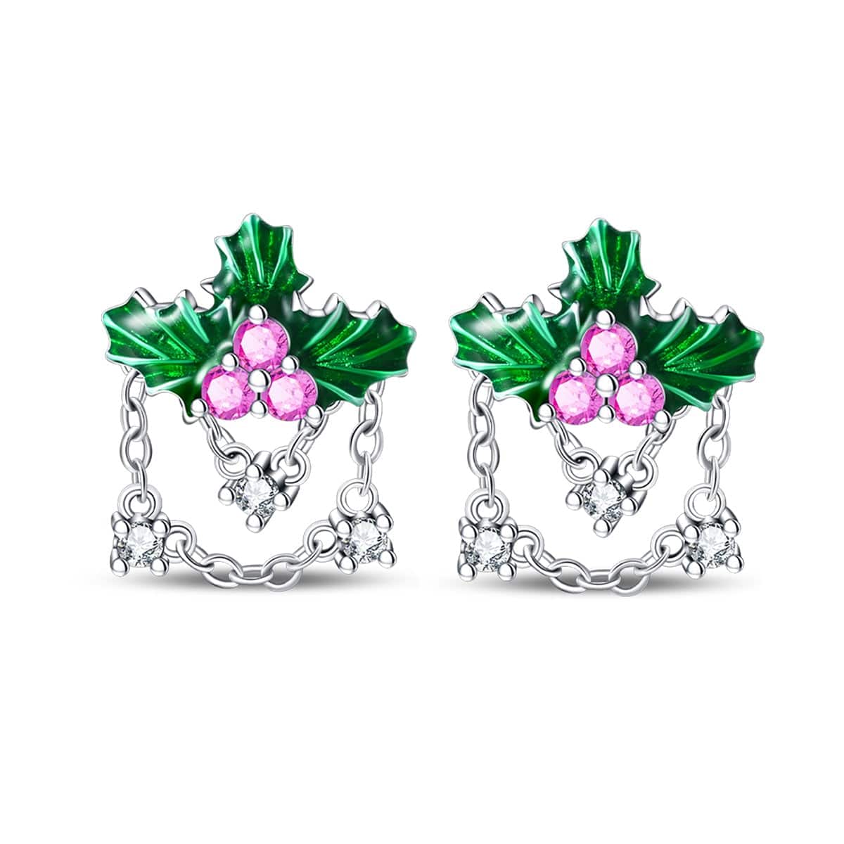 Liora AtelierFestive Holly Leaf & Berry Chain Earrings