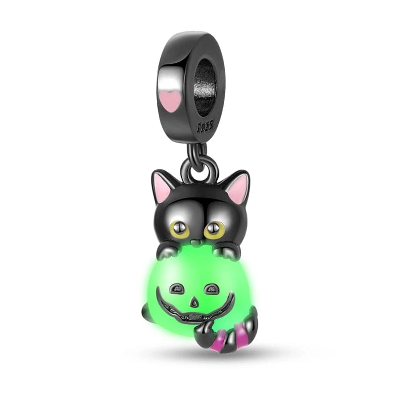 Liora Atelier Glow in the Dark Luminous Cat with Pumpkin Dangle Charm