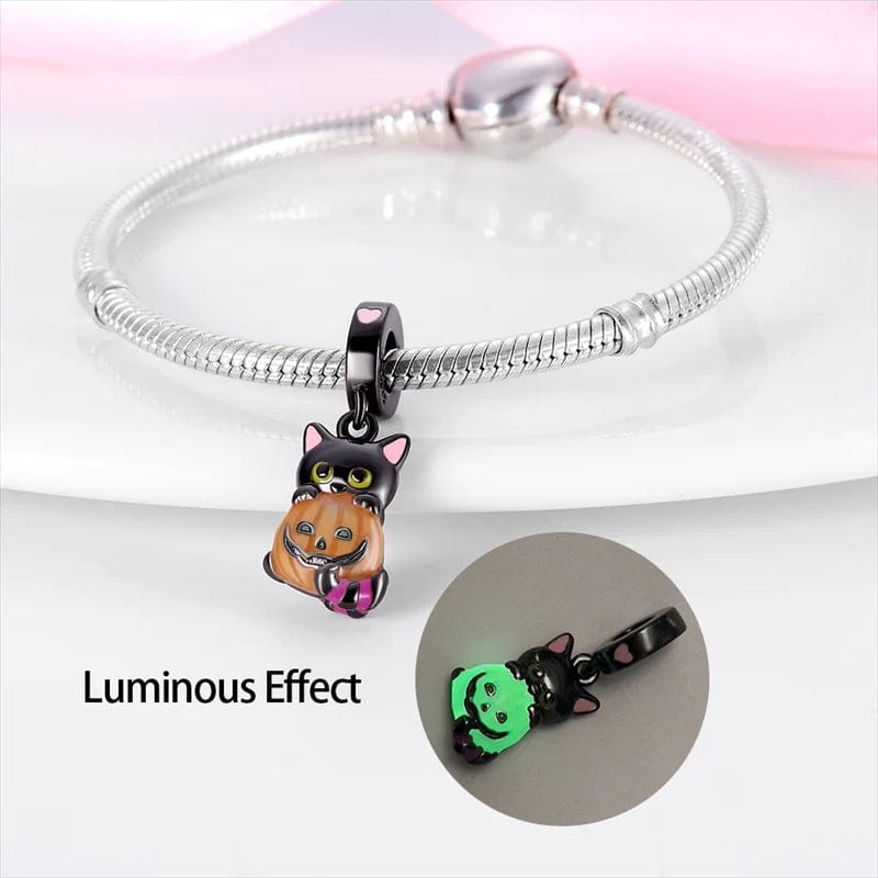 Liora Atelier Glow in the Dark Luminous Cat with Pumpkin Dangle Charm