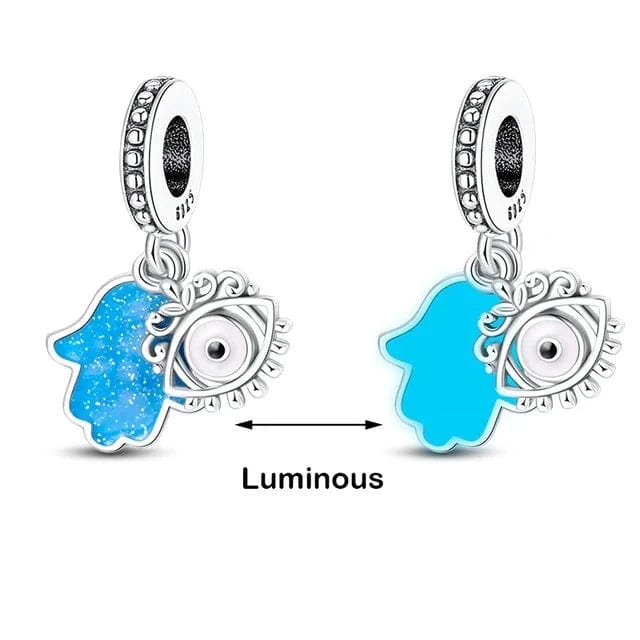 Liora Atelier Glow in the Dark Luminous Hamsa Hand and Evil Eye Dangle Charm