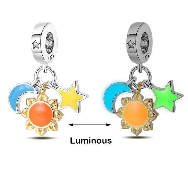 Liora Atelier Glow in the Dark Luminous Moon Sun and Star Triple Dangle Charm