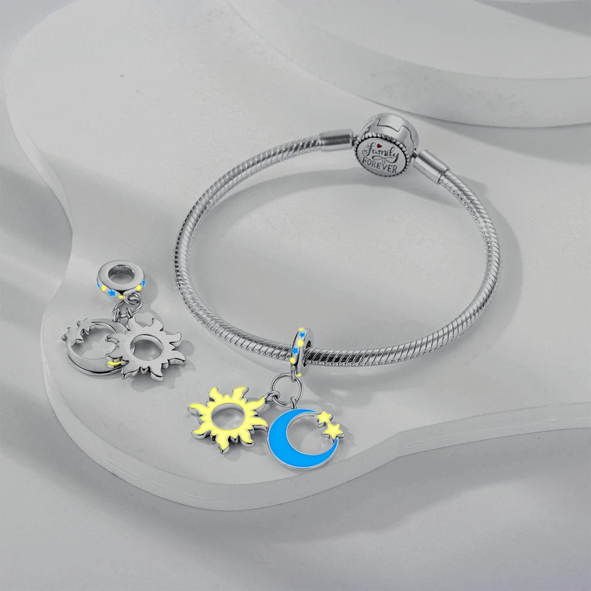 Liora Atelier Glow in the Dark Luminous Sun and Moon with Stars Dangle Charm