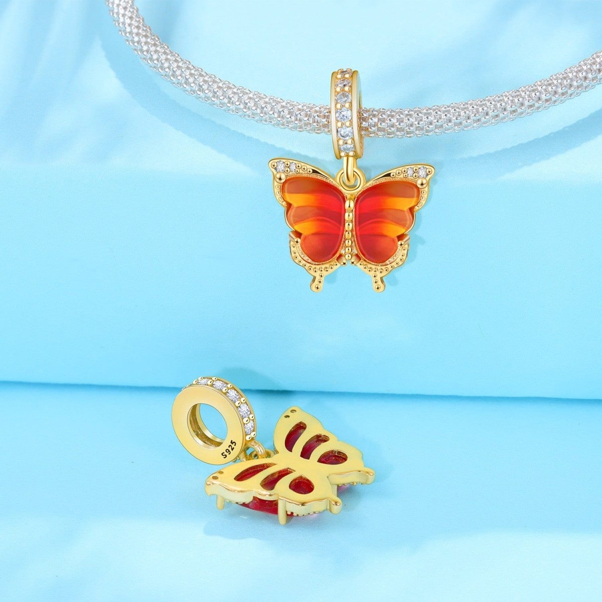 Liora Atelier Pink & Yellow Murano Glass Butterfly Dangle Charm