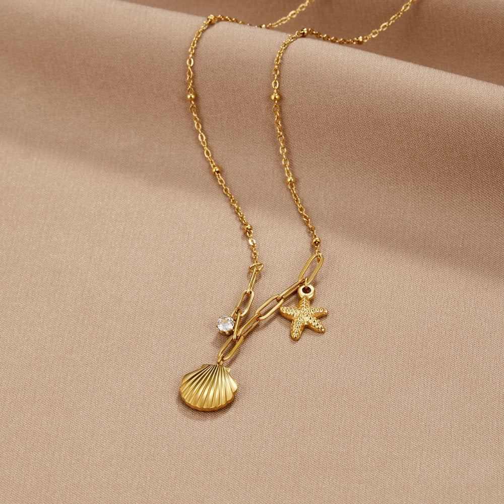 Goldene Muschel- und Seestern-Halskette
