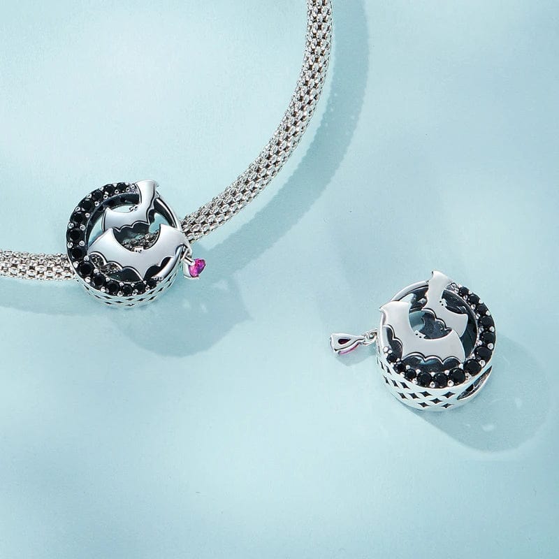 Liora Atelier Gothic Nights Charm with Bats and Black Gemstone Moon