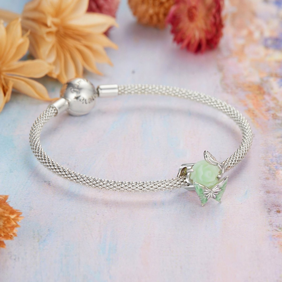 Liora Atelier Green Butterfly & Rose Charm