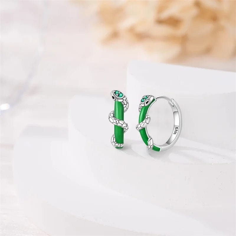 Liora Atelier Green Enamel Snake Hoop Earrings