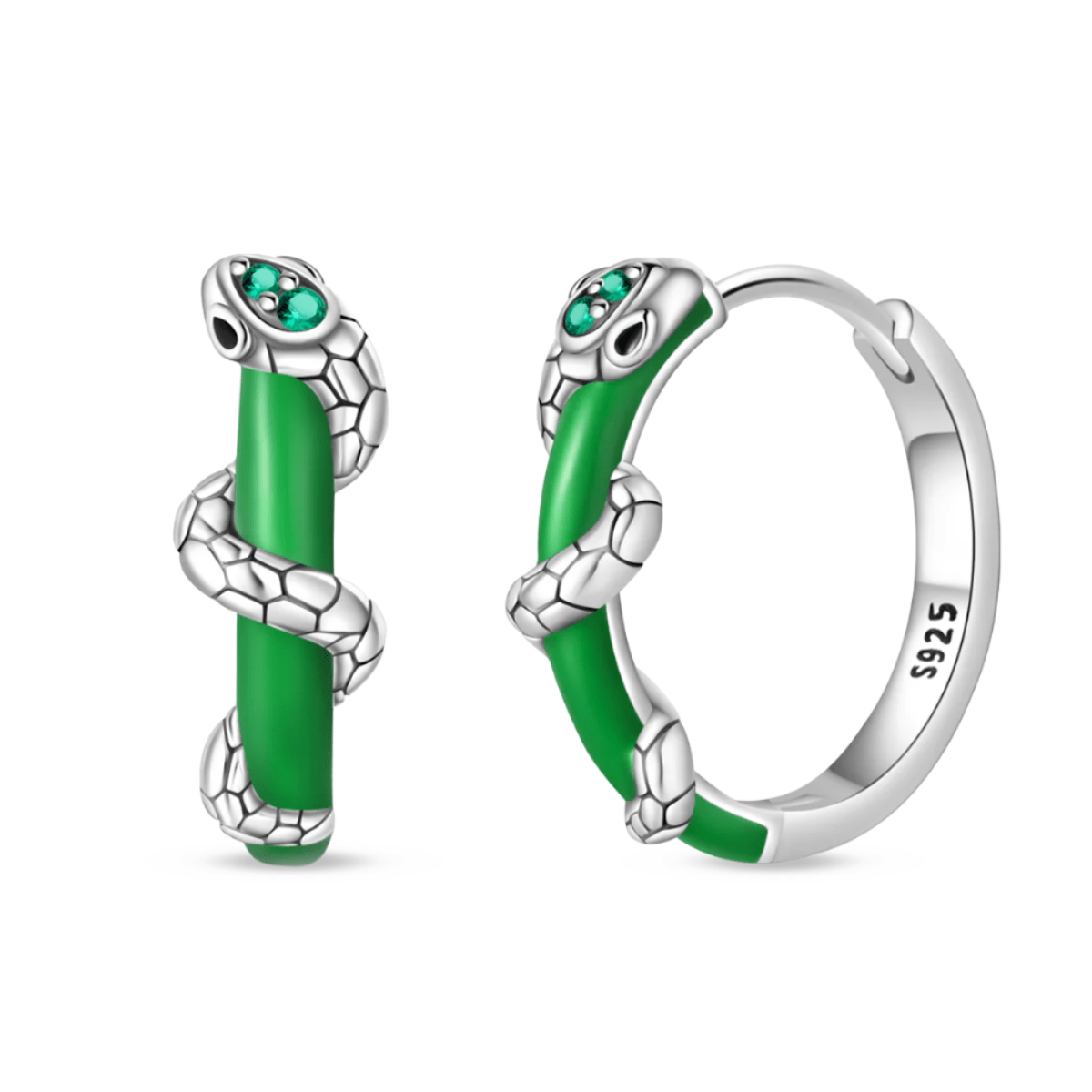 Liora Atelier Green Enamel Snake Hoop Earrings