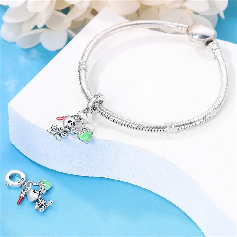 Liora Atelier Halloween Skeleton wih Green Heart Triple Dangle Charm