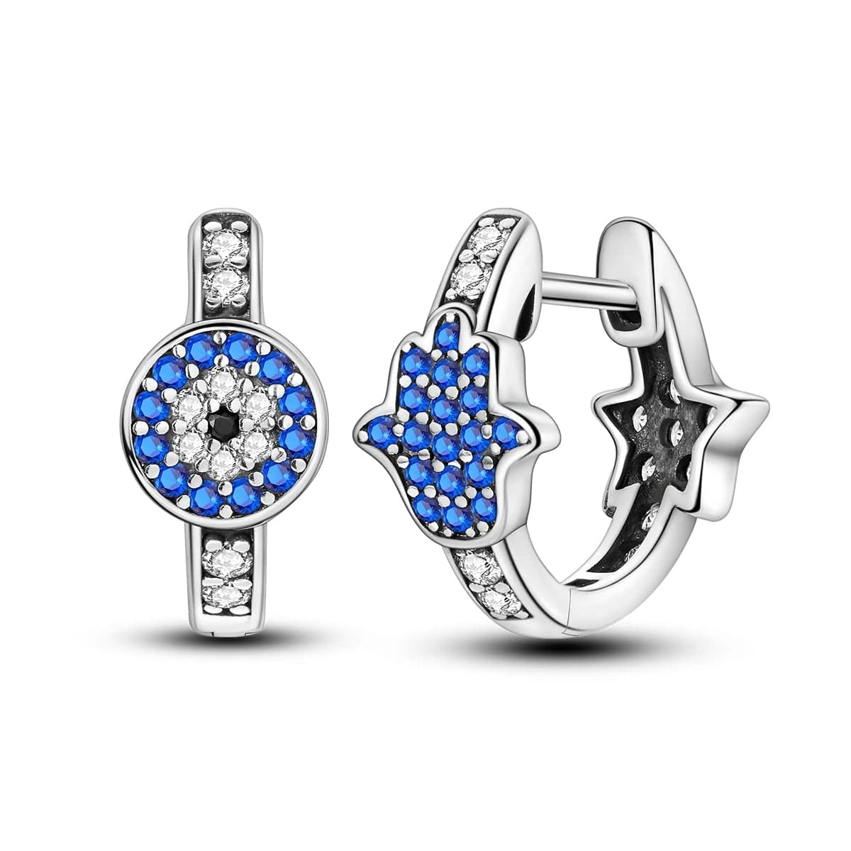 Liora Atelier Hamsa & Evil Eye Hoop Earrings with Blue Crystals