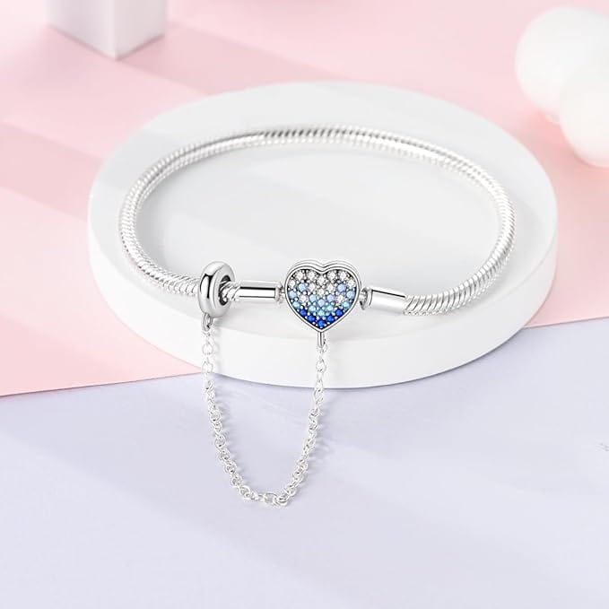 Liora Atelier Heart Charm Bracelet with Blue Gradient Crystals and Safety Chain