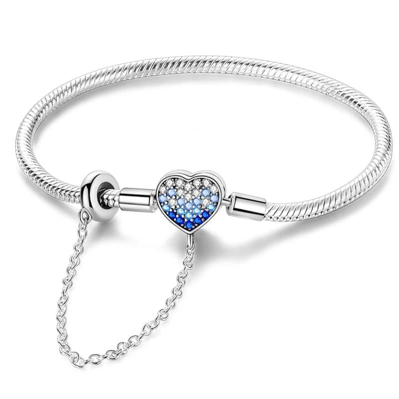 Liora Atelier Heart Charm Bracelet with Blue Gradient Crystals and Safety Chain
