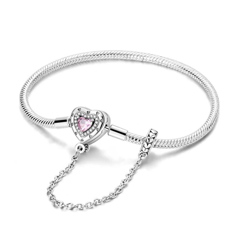 Liora Atelier Heart Charm Bracelet with Pink Crystal and Safety Chain