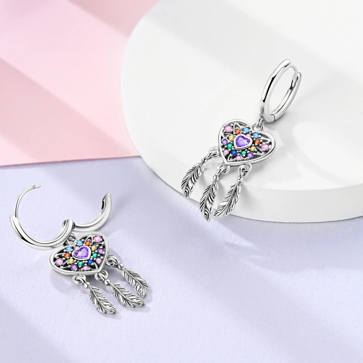 Liora Atelier Heart Dreamcatcher Earrings with Multicolored Gemstones
