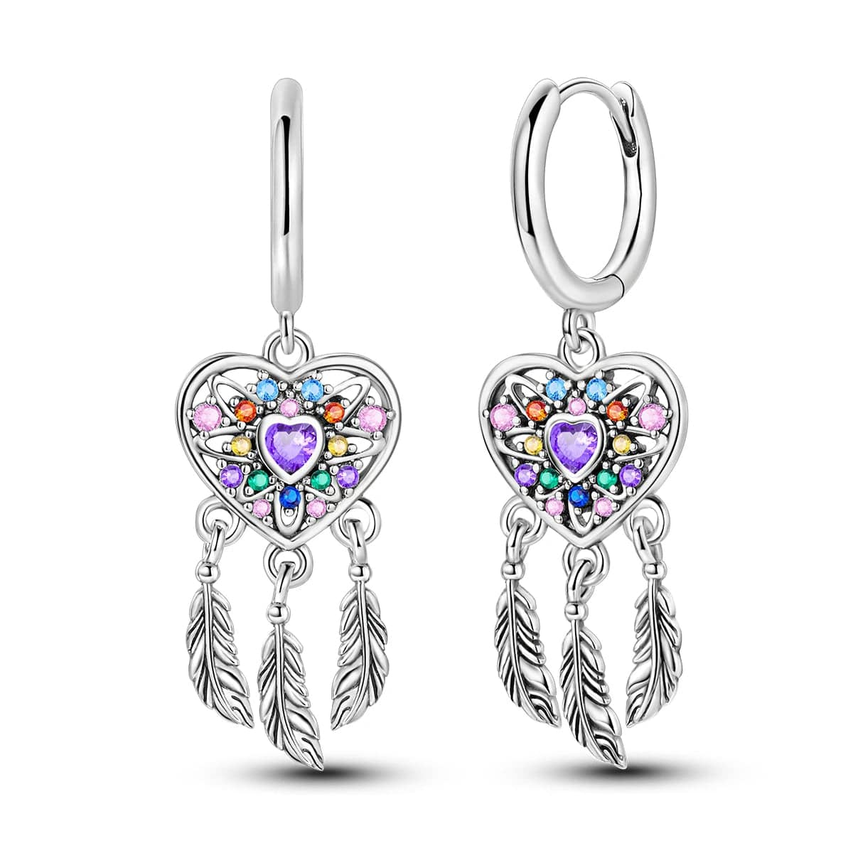 Liora Atelier Heart Dreamcatcher Earrings with Multicolored Gemstones