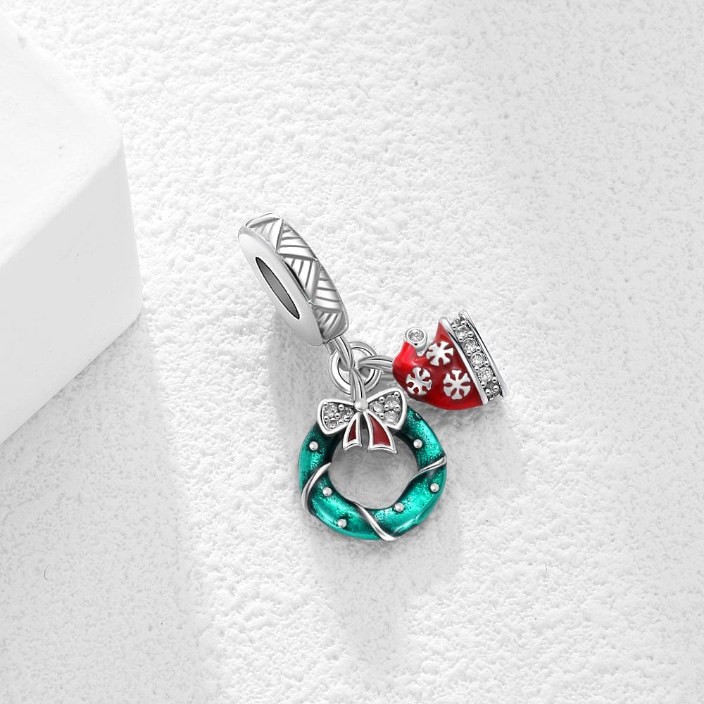 Liora Atelier Holiday Wreath & Santa Hat Double Dangle Charm