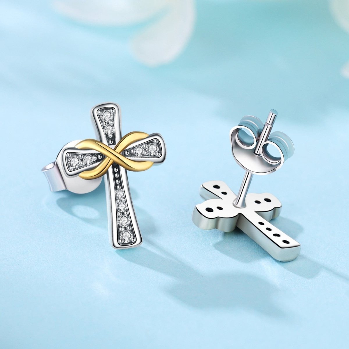 Liora Atelier Infinity Cross Studs with Gold Accents
