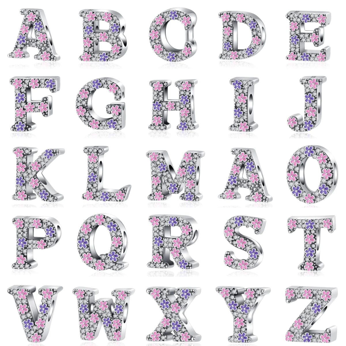 Liora Atelier Pink & Purple Flower Letter A~Z Alphabet Charm