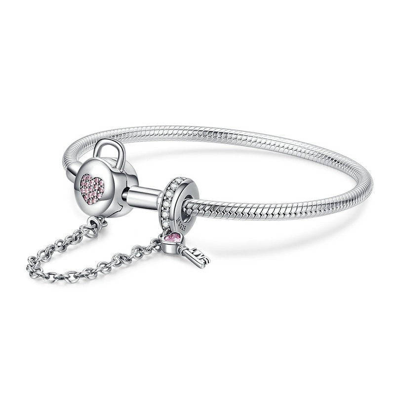 Liora Atelier Lock & Key Pink Heart Safety Chain Charm Bracelet