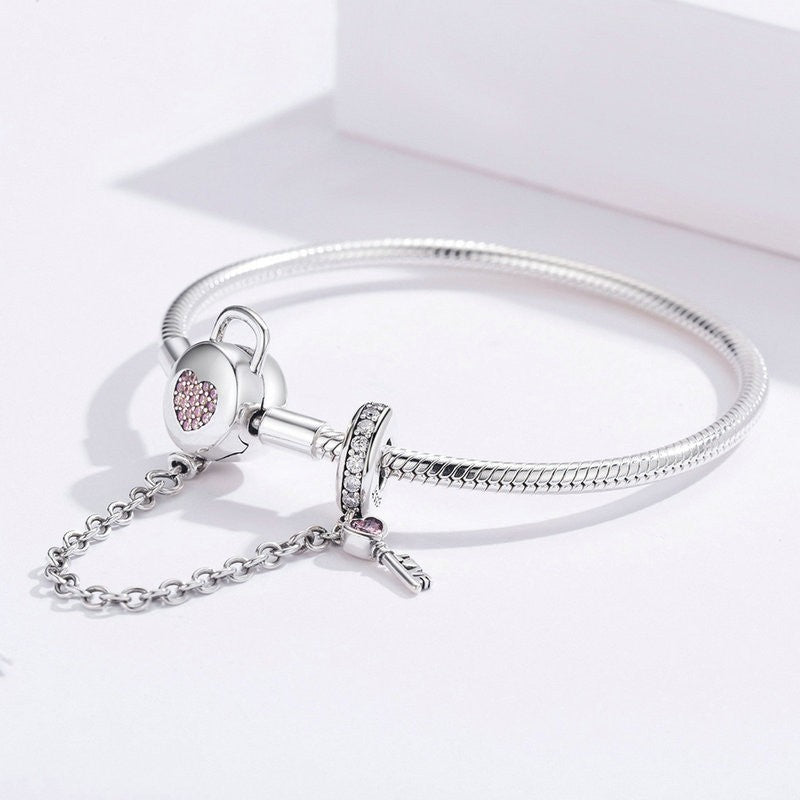 Liora Atelier Lock & Key Pink Heart Safety Chain Charm Bracelet